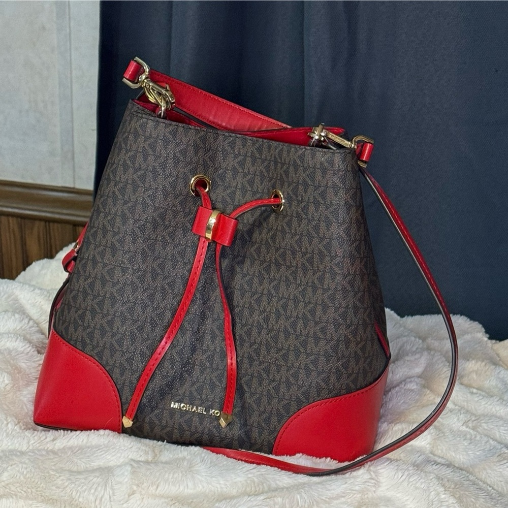 Michael Kors Red and Brown Shoulder Bag